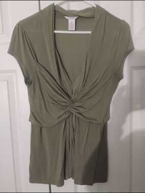 2/$13 Tops Candie's Olive Green Twist Waist Short Sleeve Top